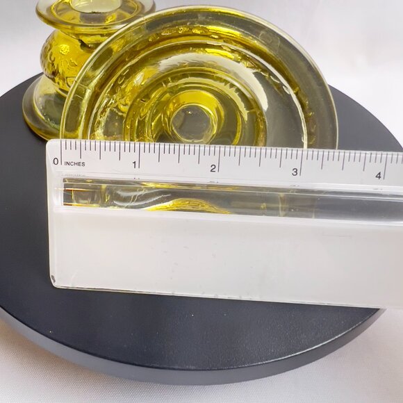 Indiana Glass 1970s Madrid Style Yellow Glass Vintage Candlestick Holders Pair - Picture 11 of 12